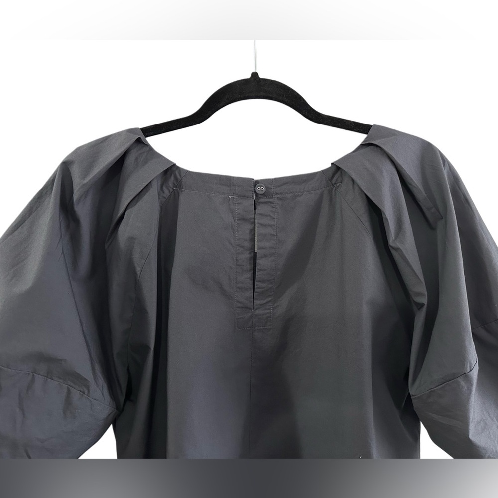 LOFT Dark Gray Cotton Blouse M Button Detail Puff Sleeve Popover Top 42” Bust - Picture 4 of 8